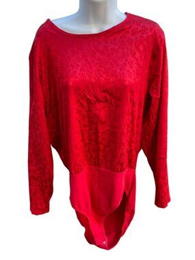 Bodysuit XL Worthington Red Floral Long Sleeve Vintage Made In USA Vintage